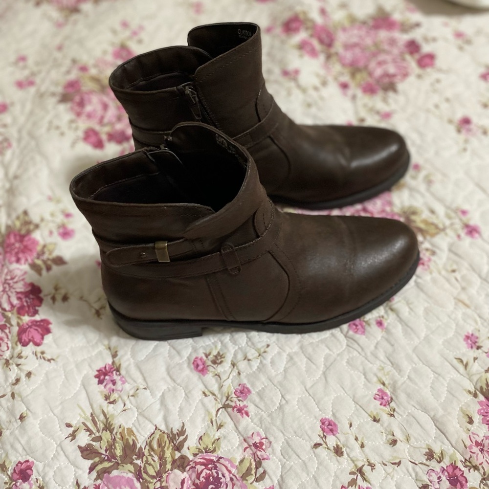 Yuu Dark Brown Leather Ankle Booties with Side Strap